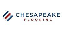 Chesapeake Flooring logo with red and blue diagonal stripes and dark blue text
