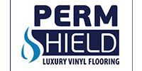 Perm Shield logo with blue text and wave icon, labeled “Luxury Vinyl Flooring”