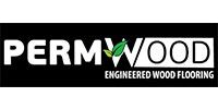 PERMWOOD logo with green leaf, white text on black background, “engineered wood flooring” tagline
