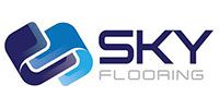Sky Flooring logo in blue and gray with stylized interlocking squares