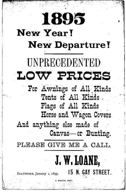 An advertisement for j.w. loane in 1895