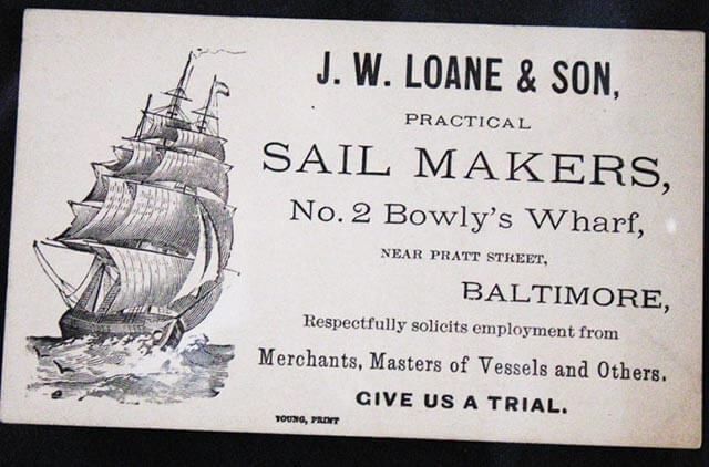 J.w. loane & son sail makers no. 2 bowly 's wharf baltimore