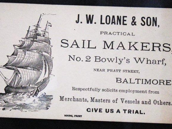 J.w. loane & son sail makers no. 2 bowly 's wharf baltimore