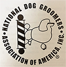 National Dog Groomers Association of America logo: poodle with grooming pole in circular seal.