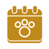 Yellow calendar icon with a paw print.
