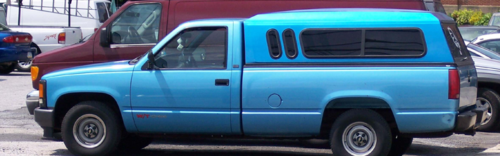 Blue pick-up truck with cover