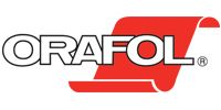 A red and white logo for orafol on a white background.