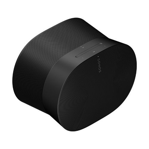 A black sonos speaker on a white background
