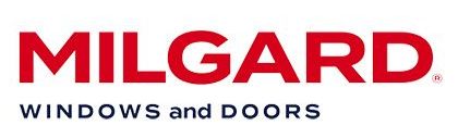 The logo for milgard windows and doors is red and black on a white background.