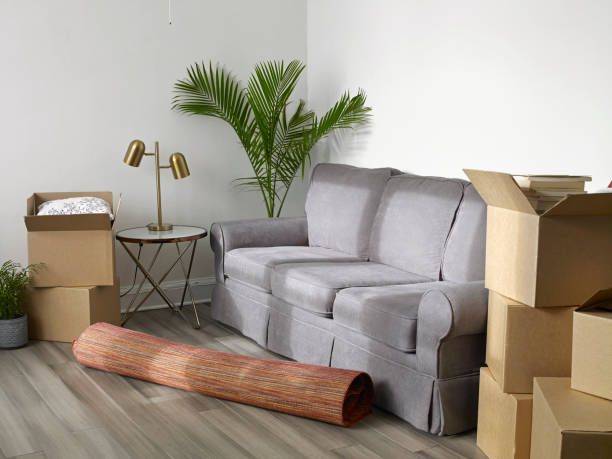 A man transports boxes within an office, representing Apartment Moving Solutions.