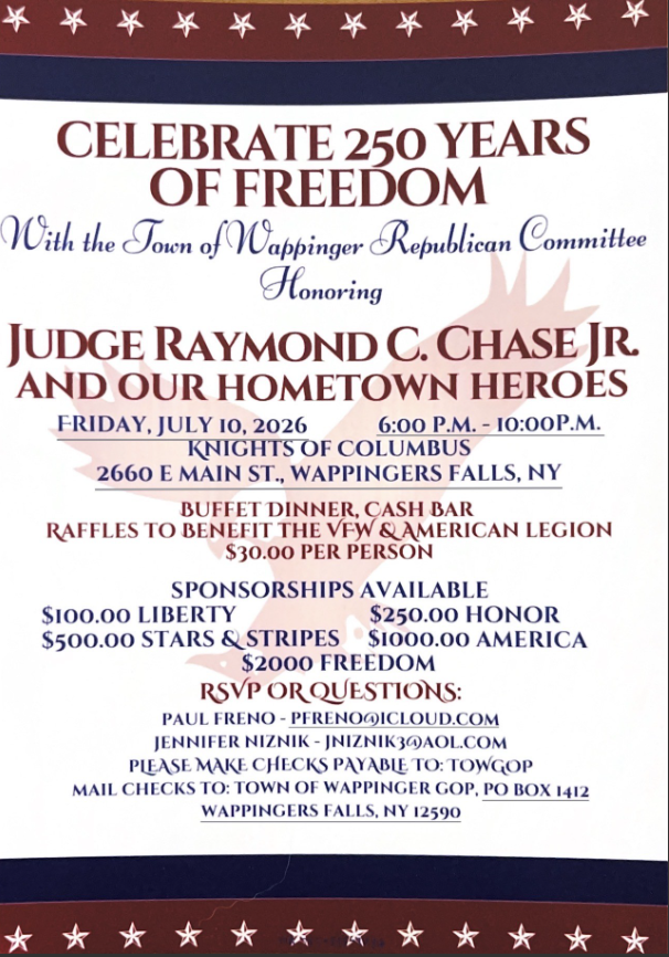 Purple and white flyer for Judge Raymond Chase Jr. and your hometown heroes celebration, July 16, 2026