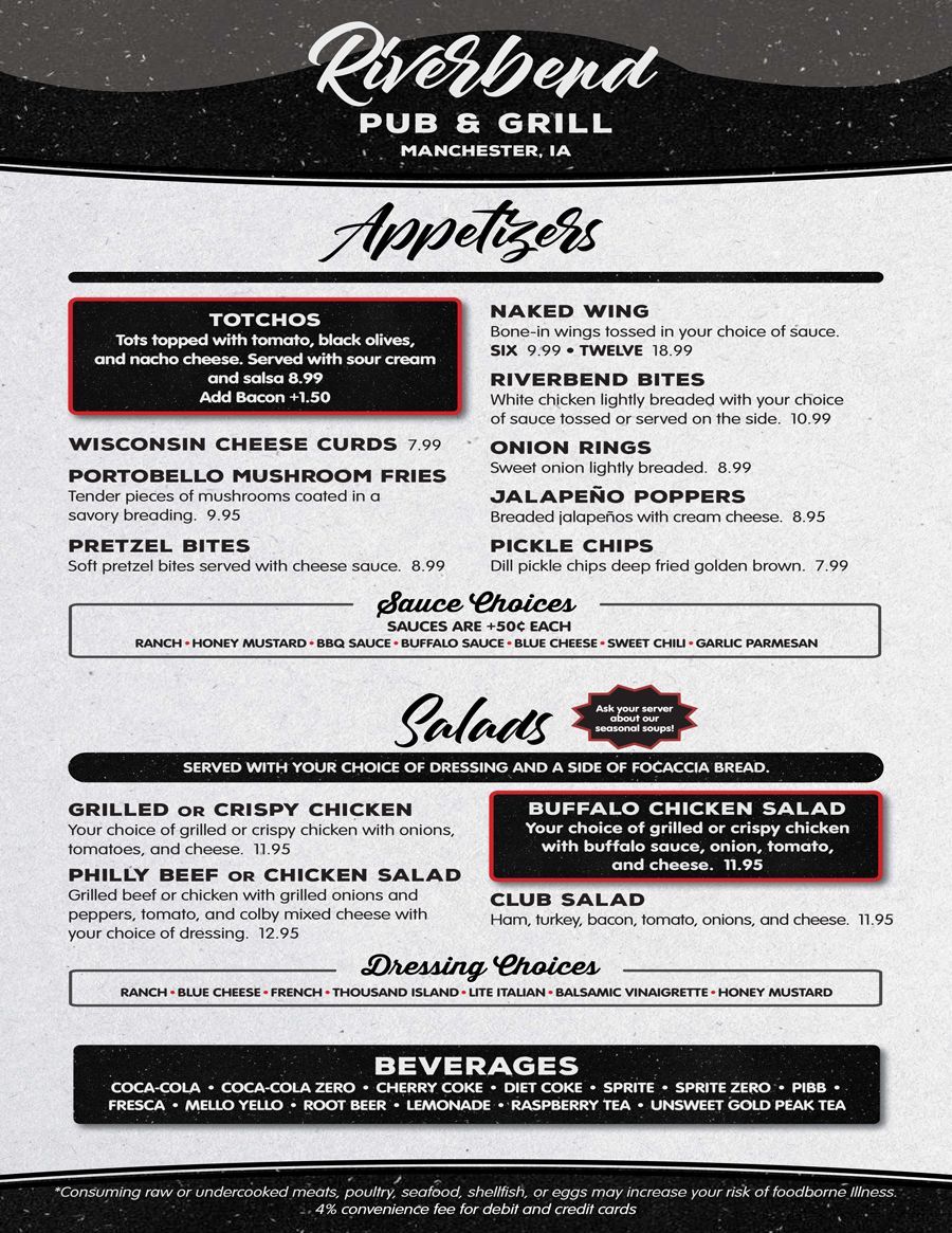 Appetizer and salads menu