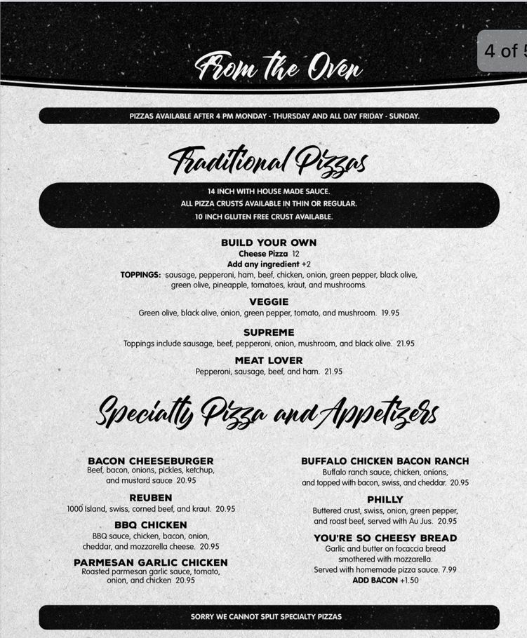Pizza Menu - Traditional and specialty