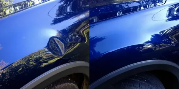 Blue car dent repair