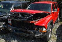 Red wrecked car