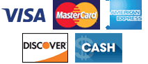 Visa, Mastercard, American Express, Discover, Cash, Personal Check
