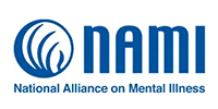 NAMI logo: Blue globe with curved lines, blue