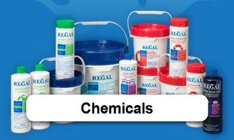 A variety of chemicals are displayed on a blue background