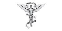 Winged caduceus symbol with a snake wrapped around a staff, and the word “HEALTH” above it.