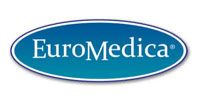 EuroMedica logo in white text on a blue oval with a gray outline