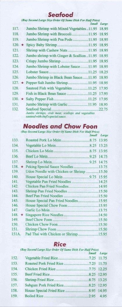 Seafood Noodles and Rice Menu