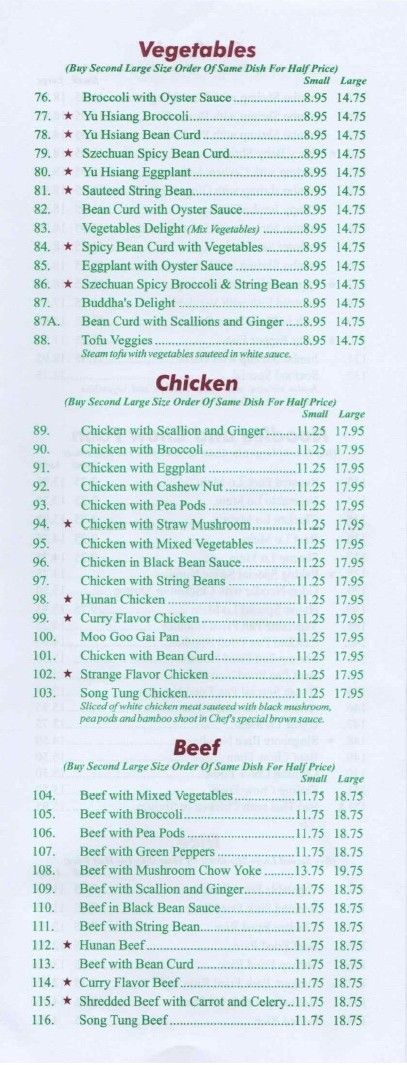 Vegetables Chicken and Beef Menu