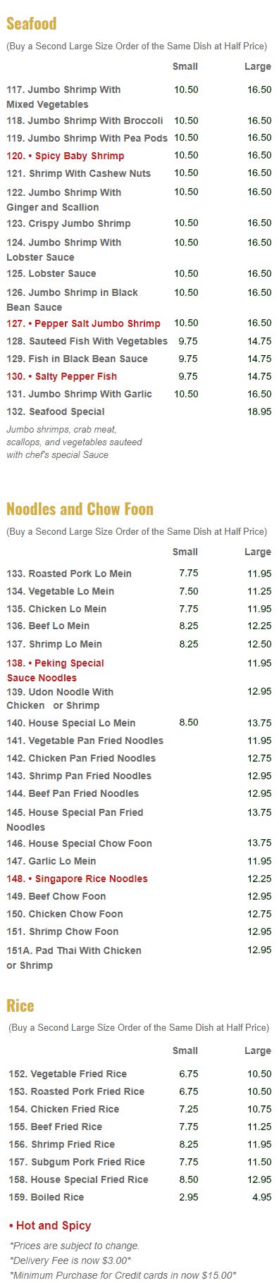 Seafood Noodles and Rice Menu