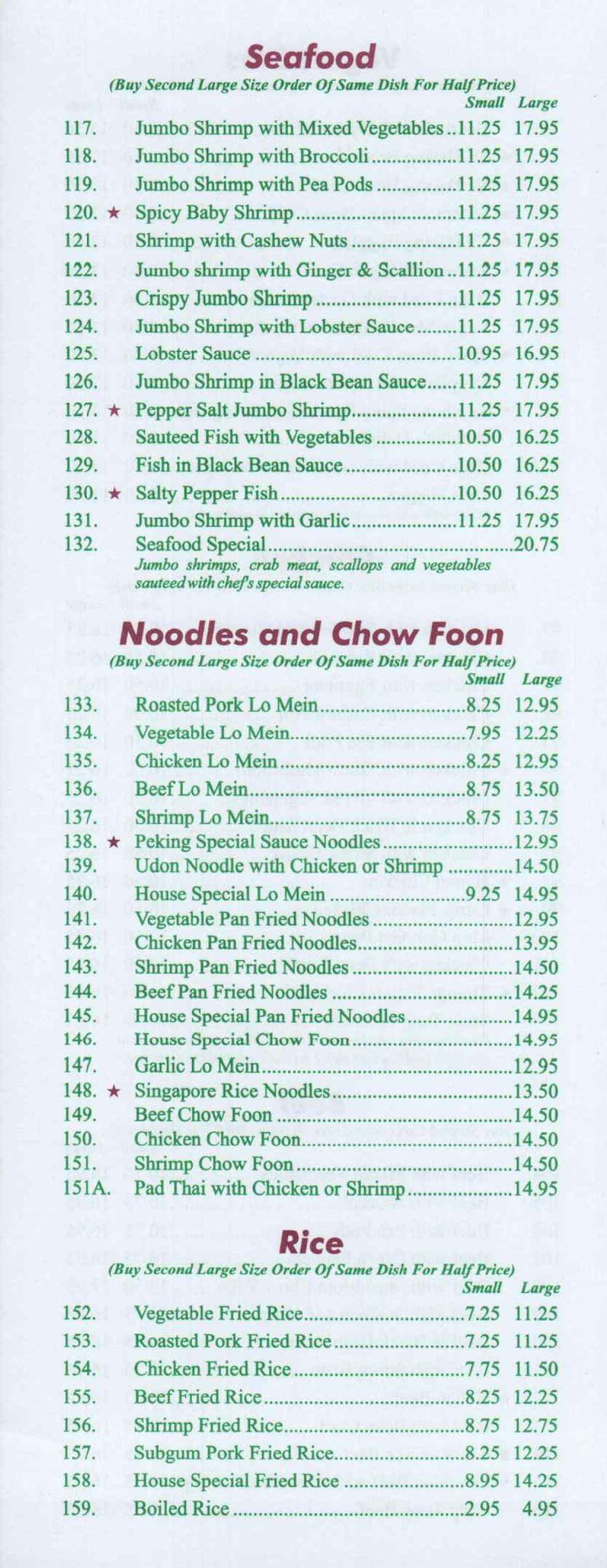 Seafood Noodles and Rice Menu