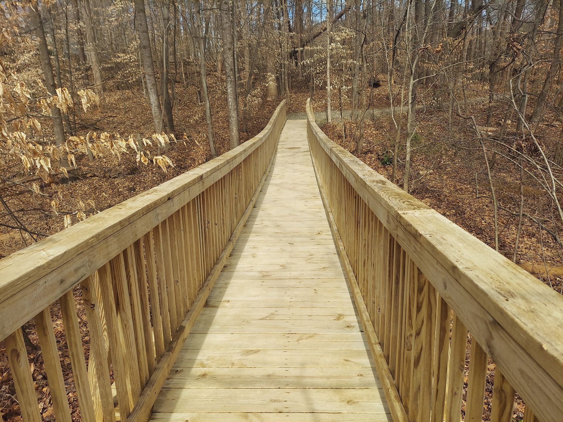 Wooden bridge front straight view after