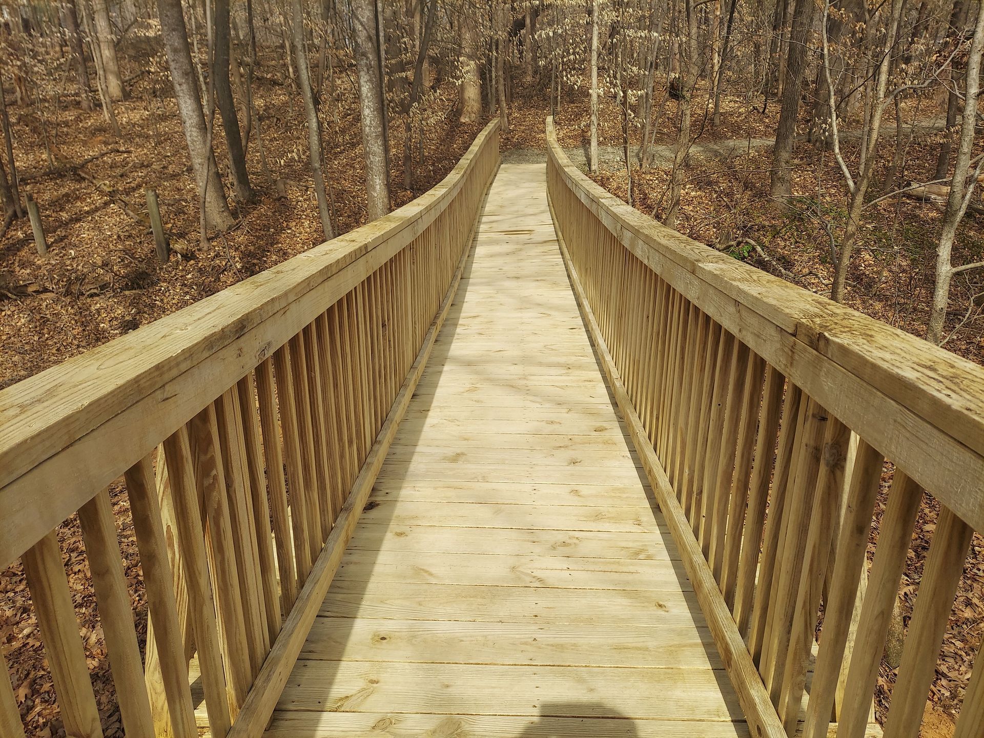 Wooden bridge front straight view  on the other side after