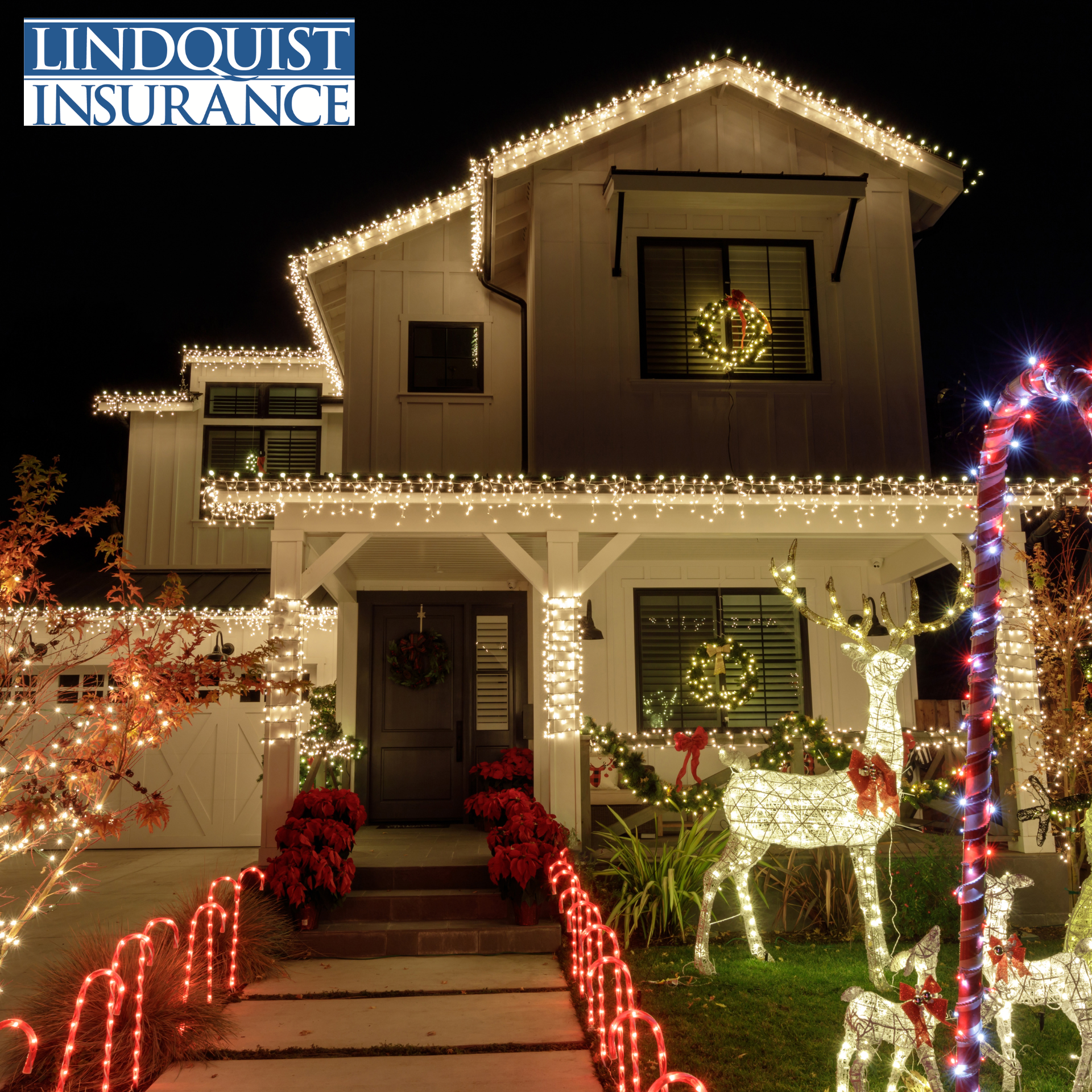 Christmas lights on home Lindquist Insurance