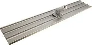 A long, silver concrete finishing float tool with a handle mount.