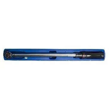 A torque wrench in a blue storage case, ready for use.