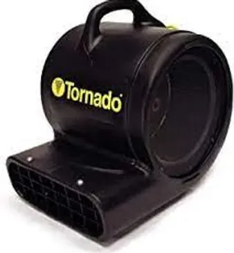 Black Tornado air mover fan with a handle.