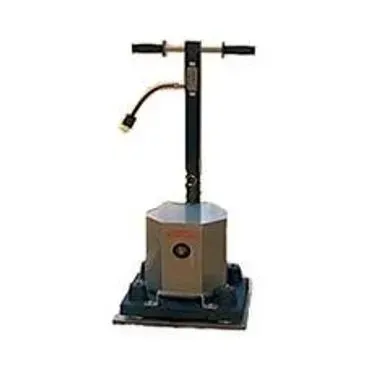 Floor grinder with a handle, black and silver, for smoothing concrete or removing coatings.