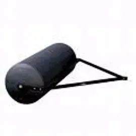 Black lawn roller with a triangular handle.