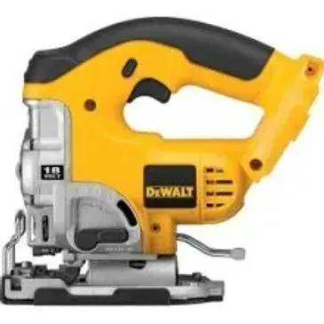 Yellow and black DeWalt cordless jigsaw.
