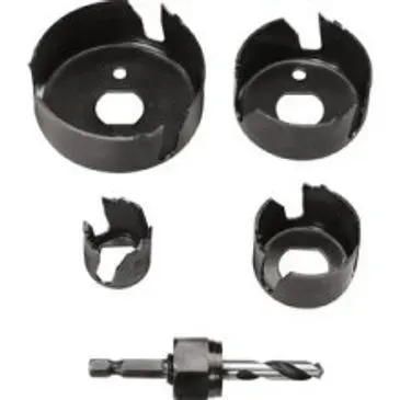 Black hole saw blades of various sizes with pilot bit.