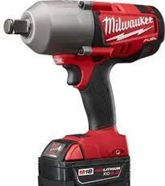 Milwaukee M18 Fuel impact wrench, red and black, with battery attached.