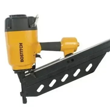 Yellow and black Bostitch pneumatic framing nailer.