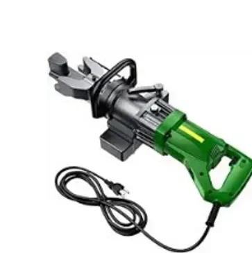 Green and black electric rebar cutter with a power cord.