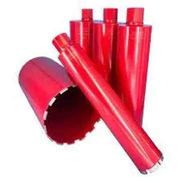 Red core drill bits, used for drilling holes in concrete.