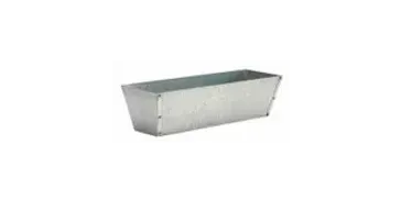 Metal drywall mud pan, rectangular, slightly tapered sides.