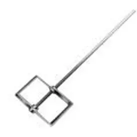 Square paint mixer blade attached to a metal handle.