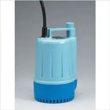 Blue submersible pump with a handle and power cord.