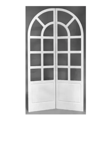 White arched double doors with glass panes.