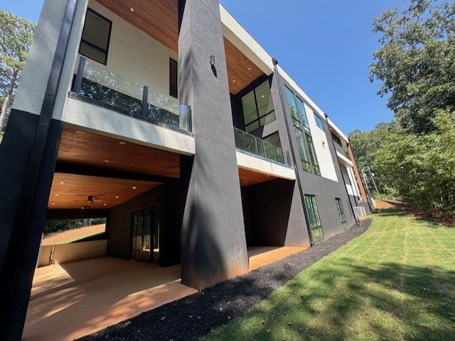 Modern two-story house with black and white exterior