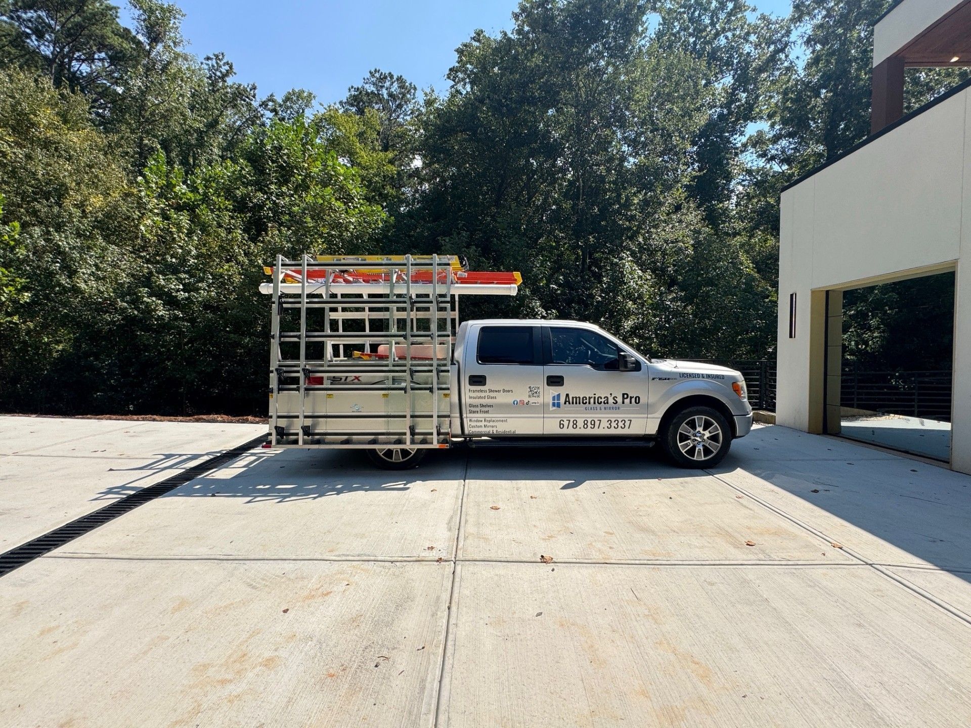 America's Pro Glass and Mirror LLC's truck with custom bed