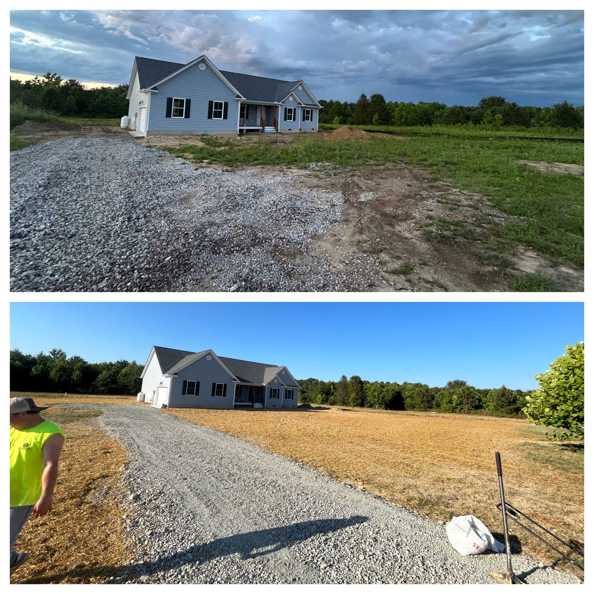 A before and after picture of a house being built