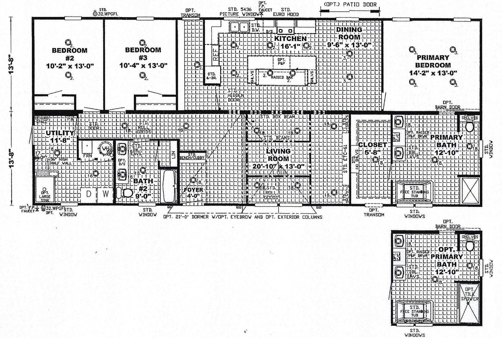 Floor plan of a manufactured home, showing rooms, dimensions, and layout with a separate bathroom plan.